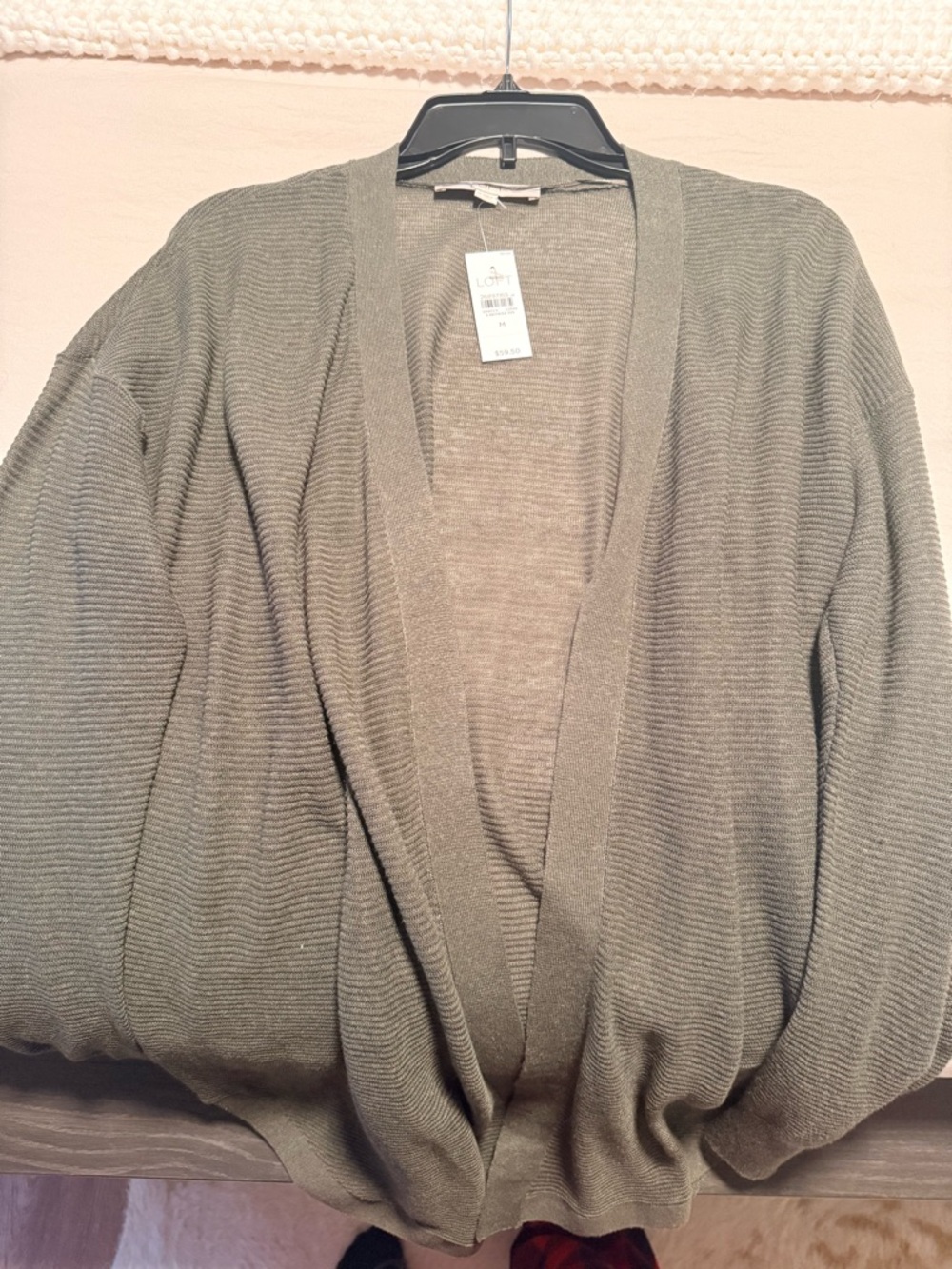 LOFT Open-Front Olive Green Women's Cardigan - Picture 2 of 6
